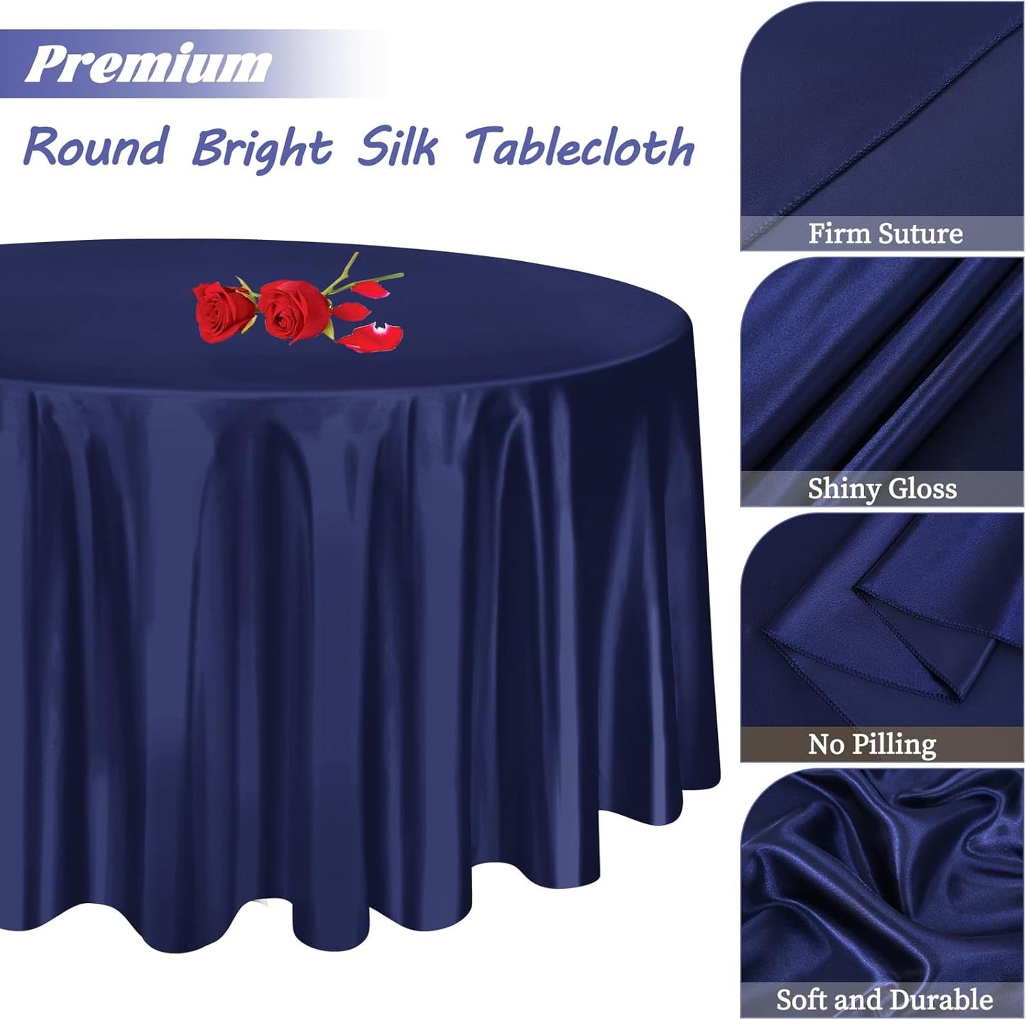 12 Pack 108 Inch Navy Blue Satin Tablecloth - Silky Round Tablecloth Overlay Smooth Fabric Table Cover, Bright Table Decoration for Wedding Party Banquet Events Restaurant Kitchen Dining