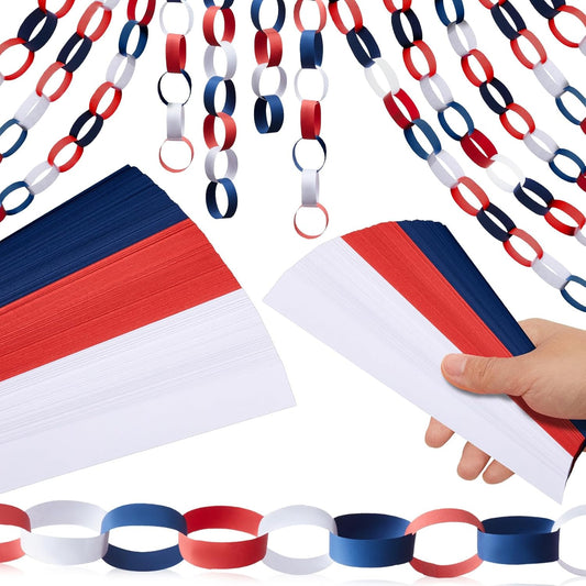 Lincia 600 Sheet Halloween Paper Chain Garland, Construction DIY Crafts Chain Strip for Fall Thanksgiving Party Decor, 1x8 Inch with Double Sided Tape (Independence Day)