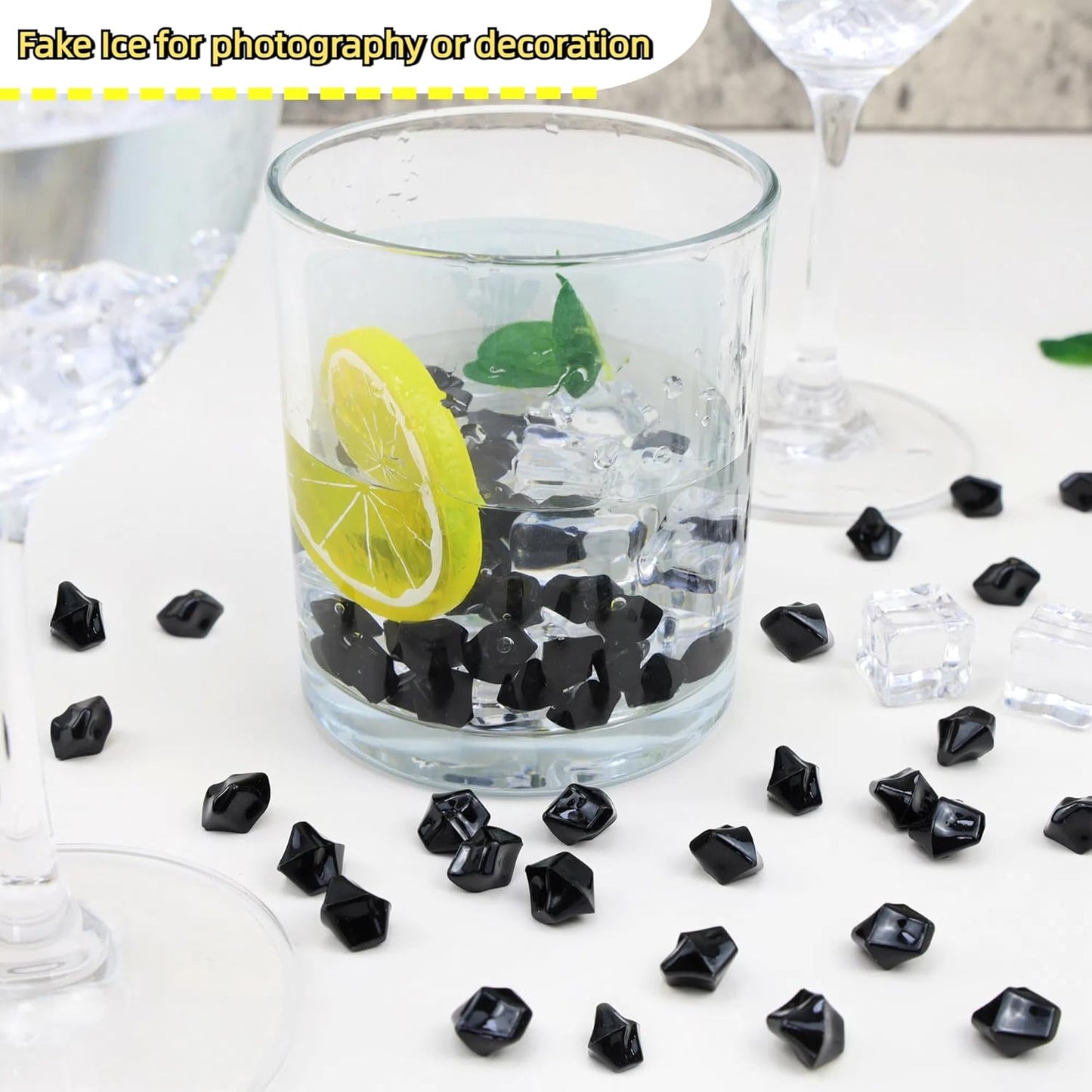 YATOJUZI 500pcs Fake Ice Cubes Black Acrylic Crushed Rocks Vase Fillers Plastic Diamonds Gems for DIY Party Wedding Centerpiece Table Scatter Prop Display 0.5" (Only Black)
