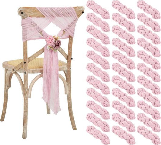 50 PCS Cheesecloth Chair Sashes Bows Wedding Aisle Decorations Chair Ribbon Ties Back Sash for Wedding Party Events Banquet Chair Cover Decoration (Light Pink)