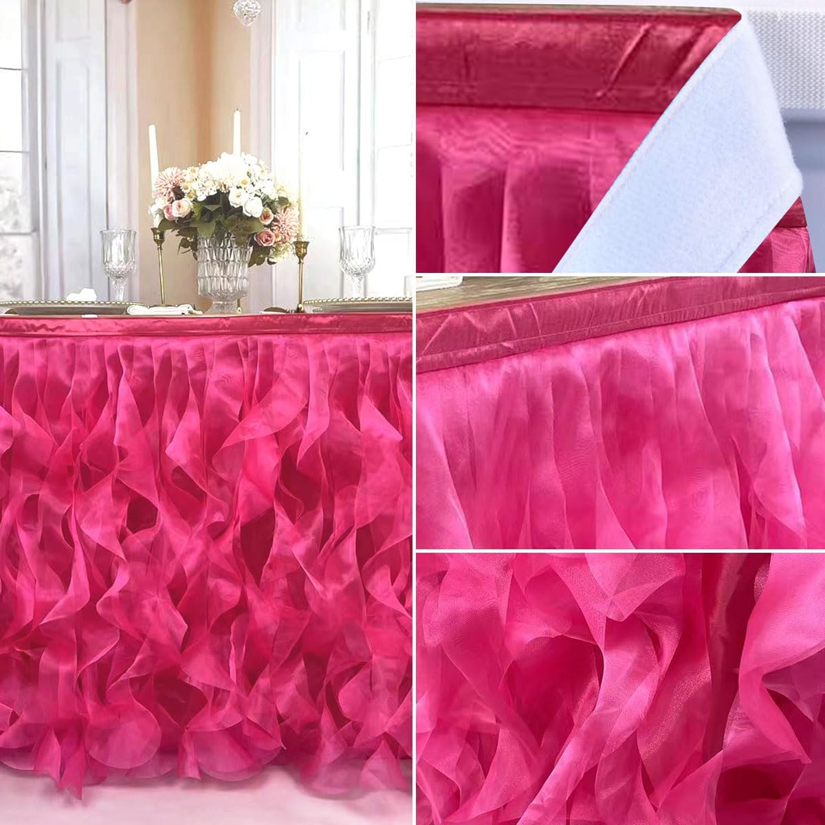 Luxury Organza Mesh Table Skirt Draping Floating Romance - Perfect for Bridal Showers, Birthday Weddings - Clear Flowing Decoration for a Wonderful Main Cake Table (Hot Pink-6ft, 72" L×30" H)