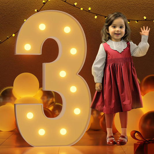 Marquee Numbers 4 Feet Tall Large Light Up Numbers 3th 13th 30th Three RexBirthday Decorations Girl Boy Big Yellow Light Outdoor Anniversary Decorations Balloon Arch Kit Party Backdrop 3