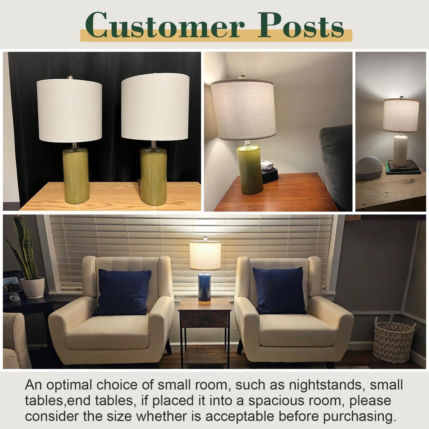 20.25/inch Modern Ceramic Table lamp Set of 2 Small Farmhouse Bedside lamp Dark Blue Nightstand Lamp End Table Lamps for Living Room Bedroom Study Office AMZ-T1109BL0