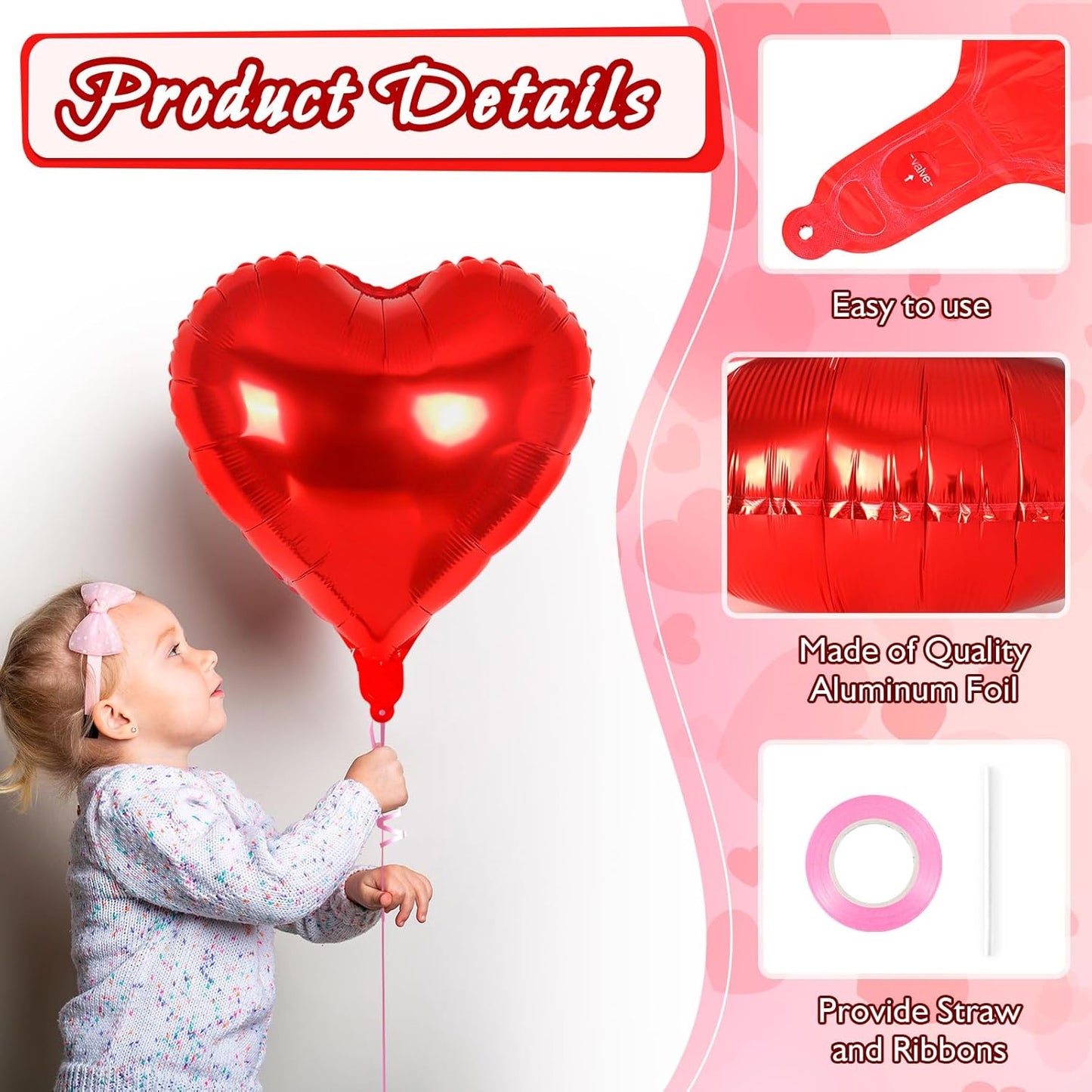 24 Pcs Red Pink Silver Heart Balloons,18 inch Heart Foil Balloons Love Balloons Valentine Balloons for Birthday Party Wedding Engagement Party Baby Shower Valentine Day Decorations (Red Pink Silver)