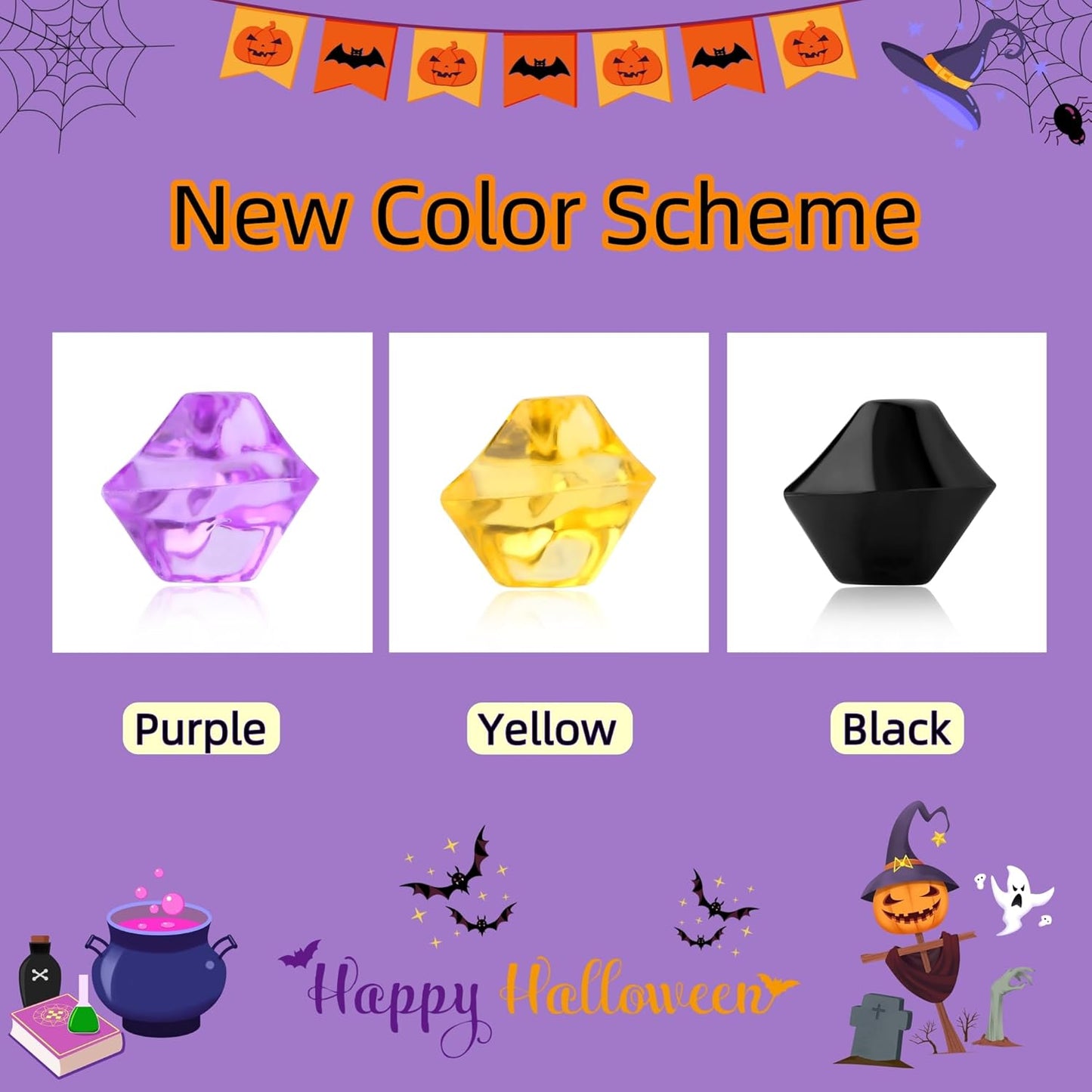 YATOJUZI 500pcs Fake Ice Cubes Halloween Decor Acrylic Crushed Rocks Vase Fillers Plastic Diamonds Gems for DIY Halloween Party Centerpiece Table Scatter Prop Display 0.5"