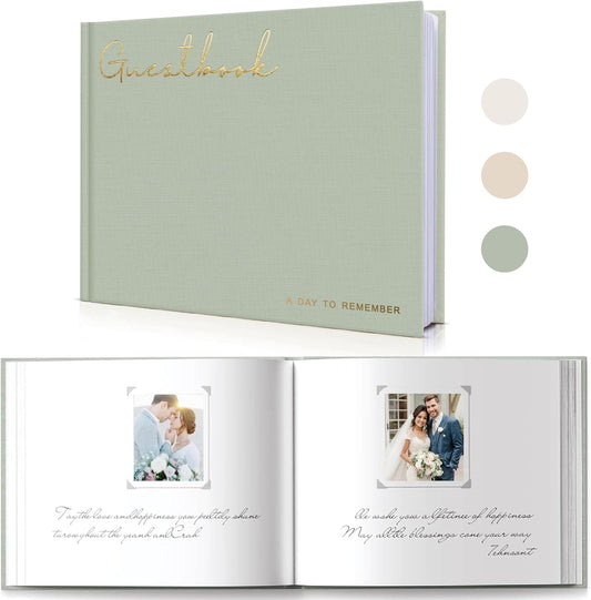 Elegant Linen Wedding Guset Book - Polaroid Guest Book for Wedding Reception,Baby Shower,Bridal Shower and Special Events - 100 Blank Pages for Sign in and Photos (B-Sage Green)