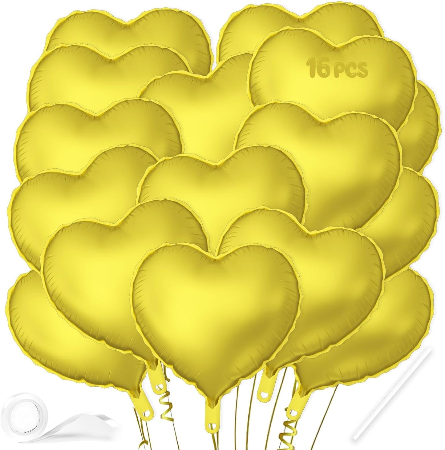 16 Pcs Heart Balloons, 18 Inch Gold Love Heart Shaped Foil Balloons for Wedding Anniversary Birthday Party Valentine Decorations Baby Shower Bridal Shower Engagement Decorations Supplies