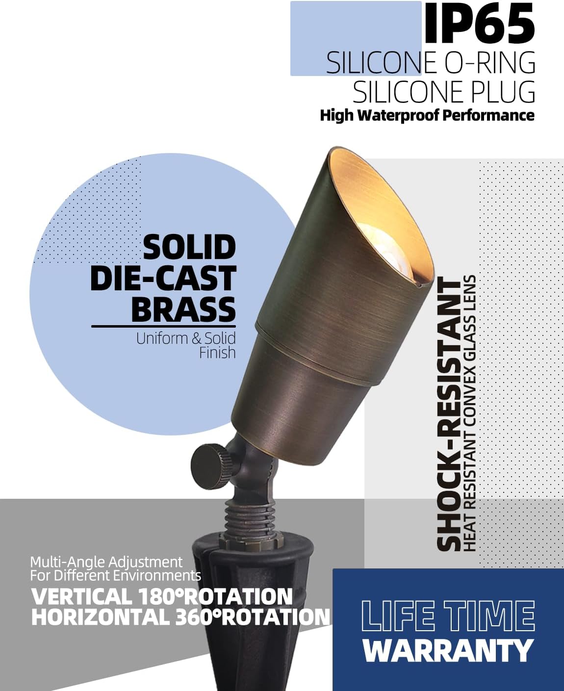 MALORY Brass Landscape Spotlight 4-Pack with Bulb(S01), Low Voltage 12V AC/DC LED Outdoor Landscape Lighting,PVC Ground Stake and Wire Connector Included, Garden Patio Trees Spot Uplight