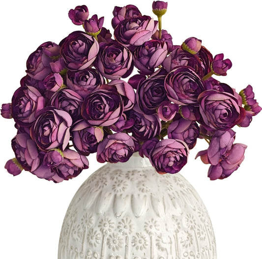 Letjolt Ranunculus Artificial Flower 18 Pcs Purple Silk Ranunculus Wedding Bouquet Engagement Centerpieces Arrangements Bridal Shower Decorations Home Decor, Purple