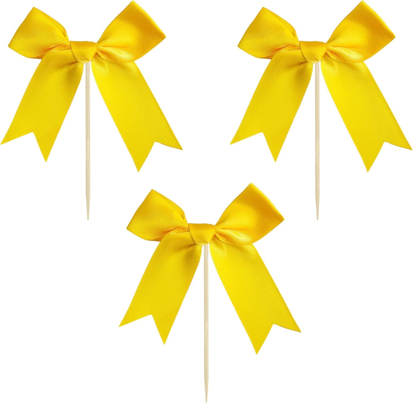 Gyufise 24Pcs Bow Cupcake Toppers Coquette Bow Girls Birthday Cake Decorations Bowknot Cake Toppers Bowknot Cupcake Picks for Baby Shower Birthday Wedding Bridal Engagement Party Supplies Yellow