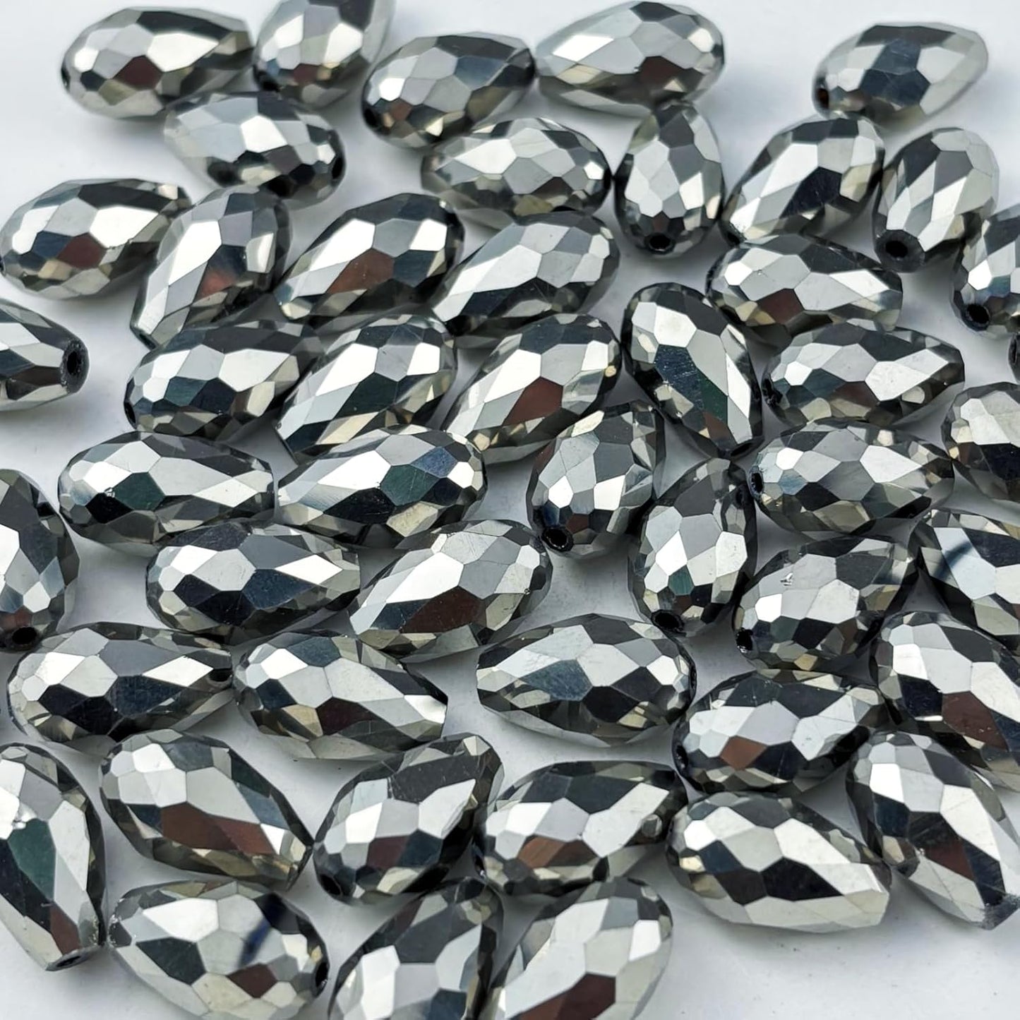 100pcs 8x12mm Teardrop Crystal Glass Beads for Jewelry Making, Faceted Vertical Hole Teardrop Glass Spacer Beads for Wind Chimes Bracelet Earring Necklace DIY Craft(Silver)