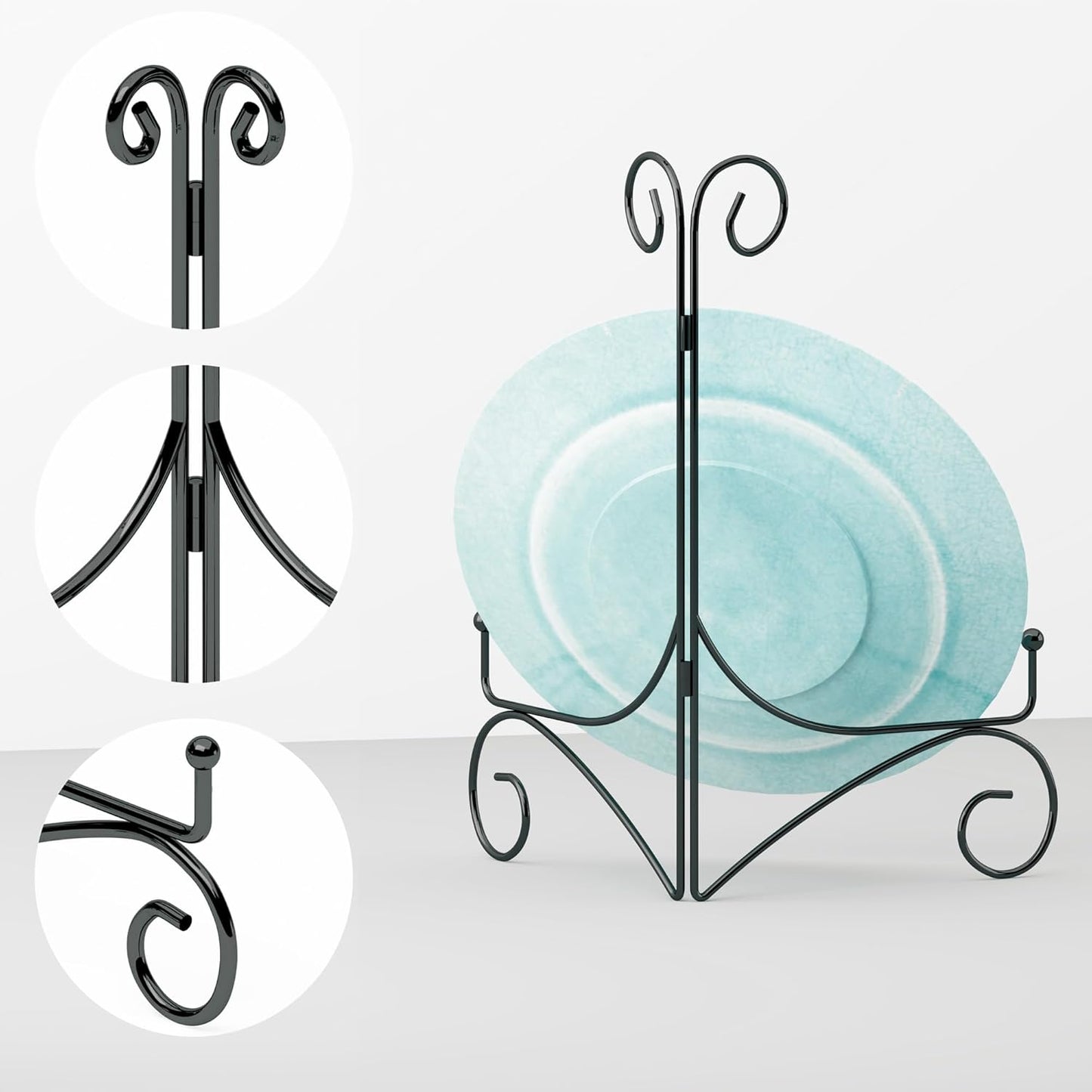 10 Inch Display Plate Holder with Folding Design, Metal Table Stand for Home Decoration, Picture Easel, Photo Frame Stand - Black