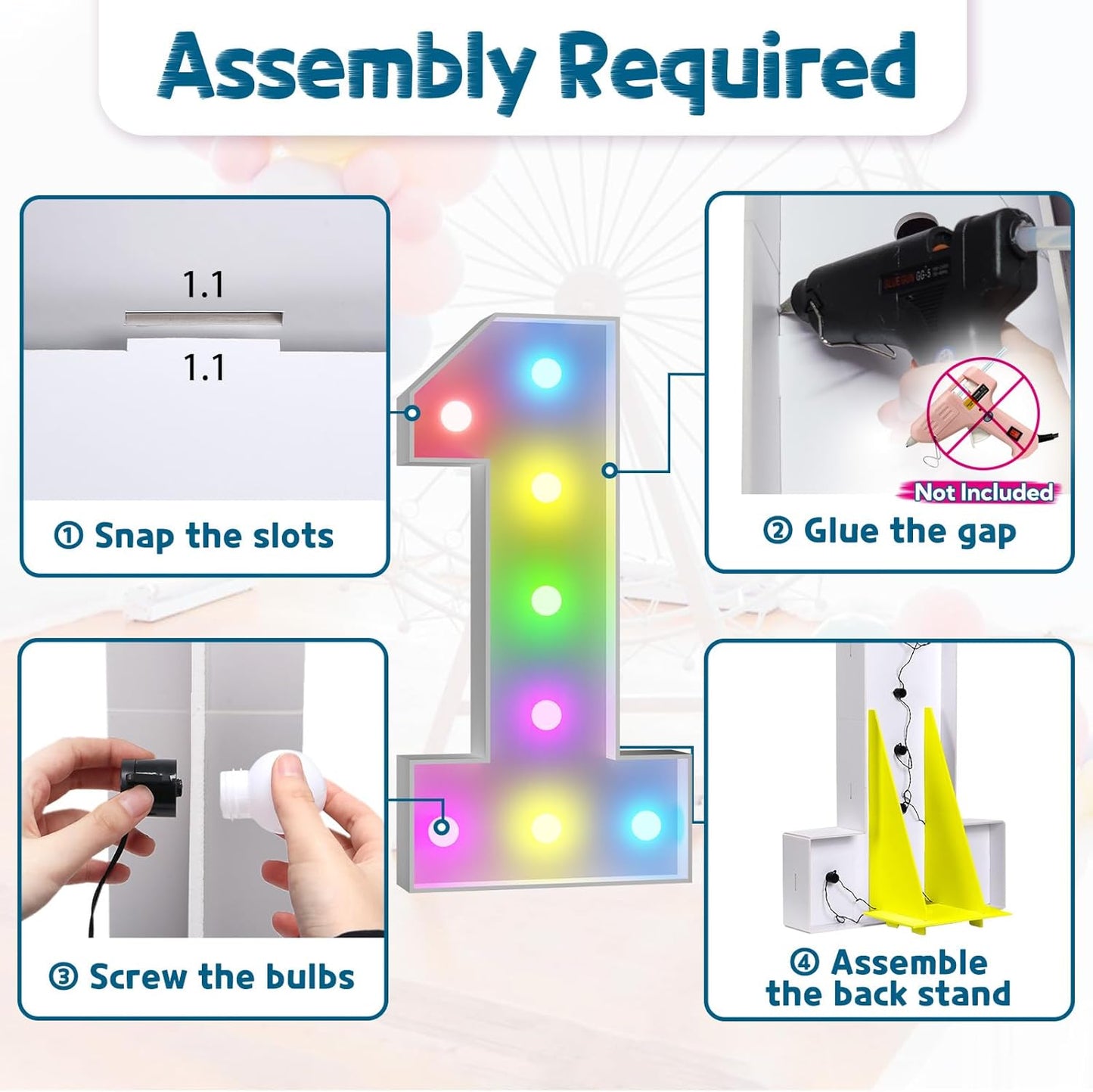 imprsv 3FT Colorful Marquee Numbers,18 Colors Number 1 with Remote, Light Up Numbers Sign for 1st Birthday Decorations Anniversary Party Decor, Pre-Cut Foam Board Kit, Mosaic Sign for Balloon