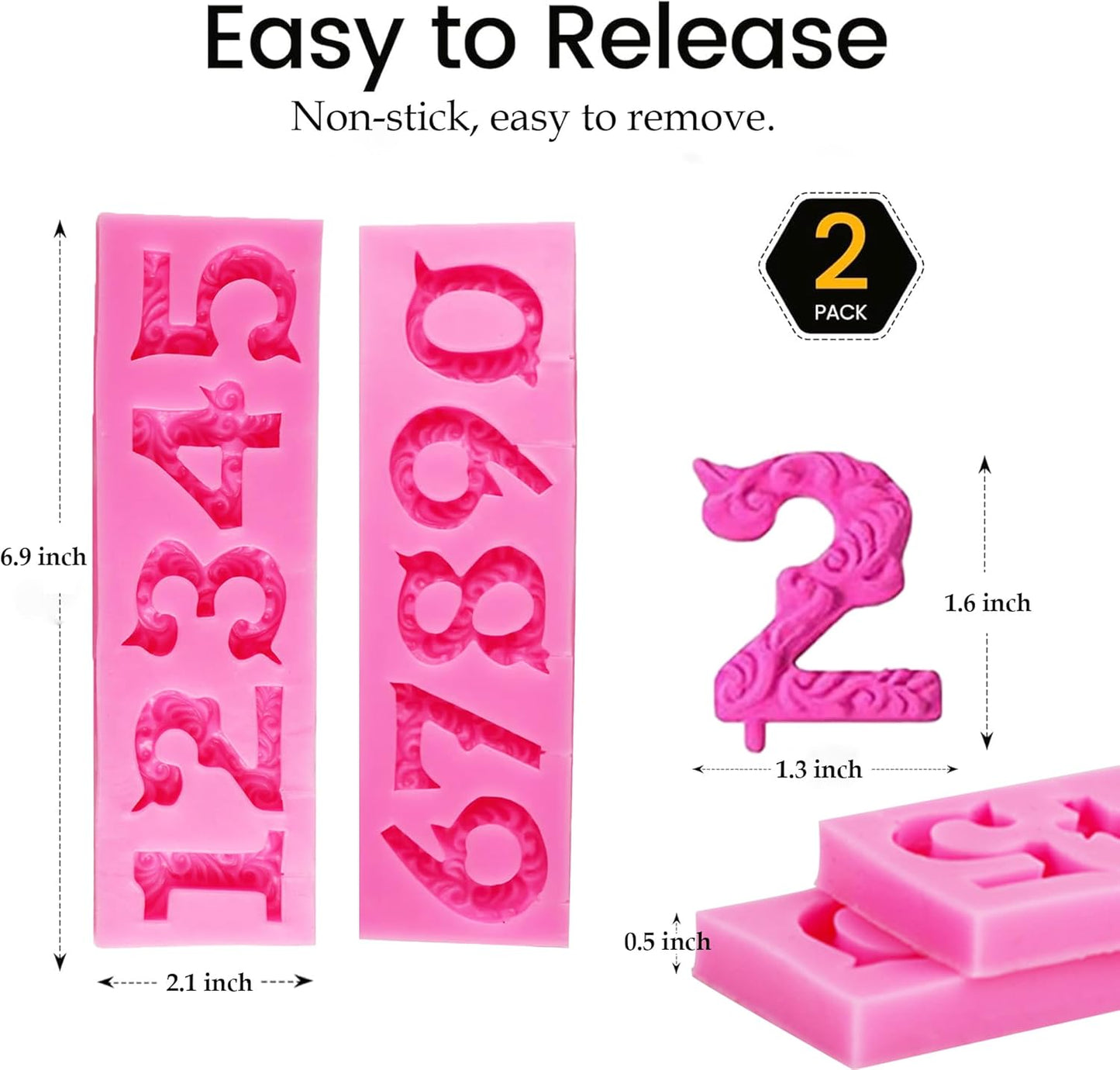 Silicone Fondant Molds, AIMEIKI 2 Pack 3D Silicone Number 0-9 Embossed Fondant Chocolate Baking Molds for Decorating Birthday Cake Candy Chocolate DIY Craft Projects