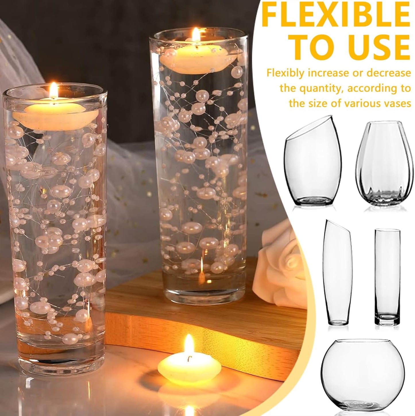 100 PCS Artificial Floating Beads for Centerpieces Vases, Light Blue 8+3mm String Beads for Wedding Party Faux Pearl String for Decorating, String Pearls for Crafts Vase Filler