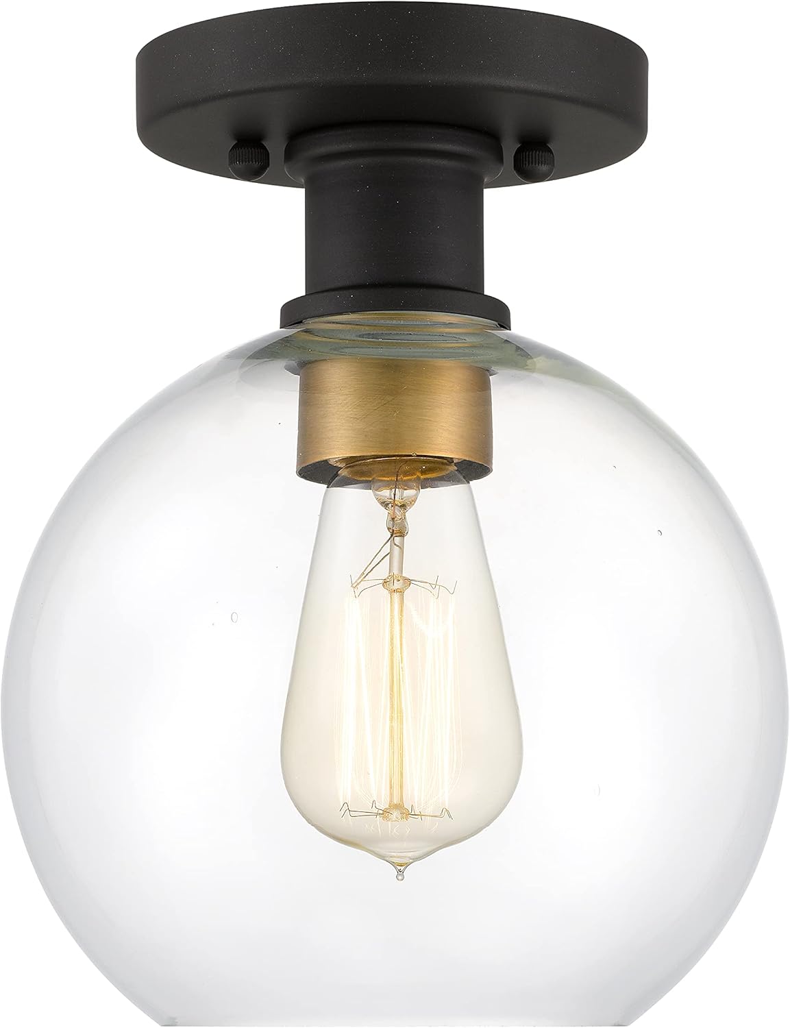 Dan Modern Farmhouse 1-Light Flush Mount Ceiling Light Clear Glass Globe Black Gold Finish for Hallway, Entryway, Passway, Bedroom, Garage, Kitchen, Balcony