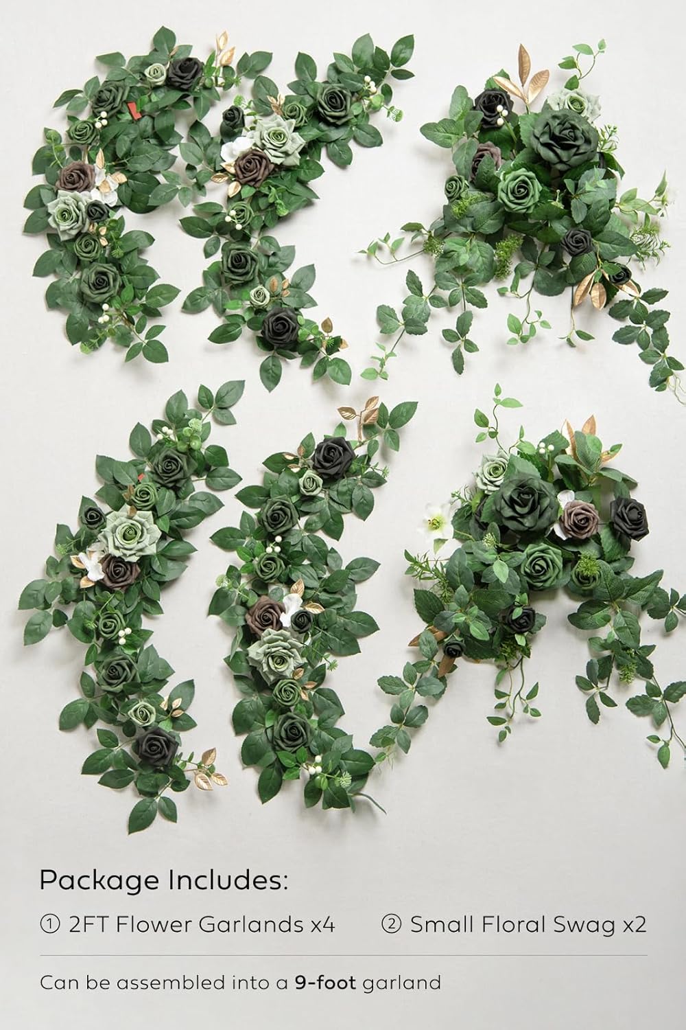 Ling's moment 9FT Flower Garland for Backdrop Decorations - Wedding Arch Flowers, Eucalyptus & Rose, Artificial Floral Garland for Mantle - Sweetheart Table Decor for Ceremony Reception, Lily White