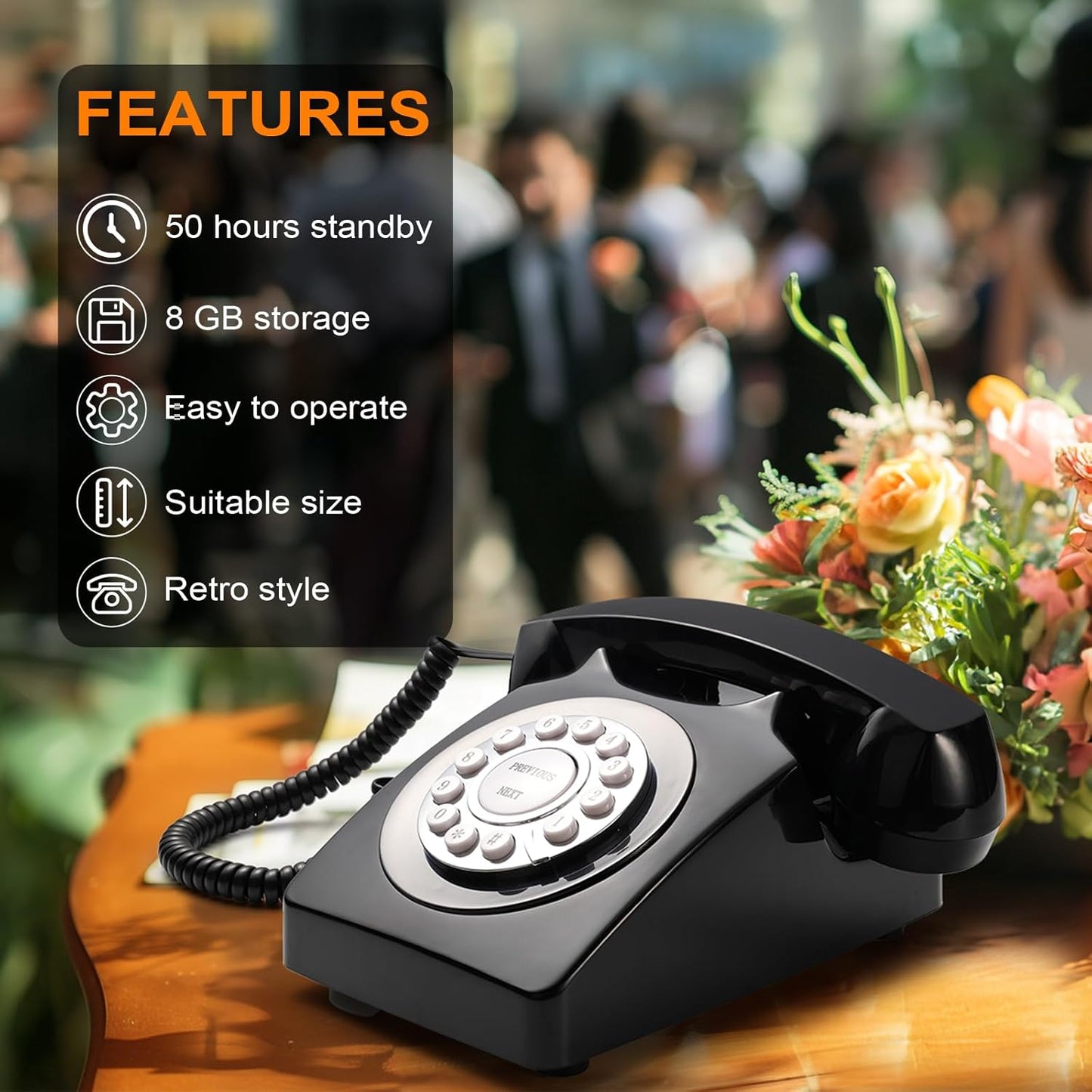 Guest Book Audio Wedding Phone,Record Voice Messages,Retro Guest Book for Wedding or Birthday Party Message Voicemail,Save The Blessings of Your Relatives and Friends（Black）