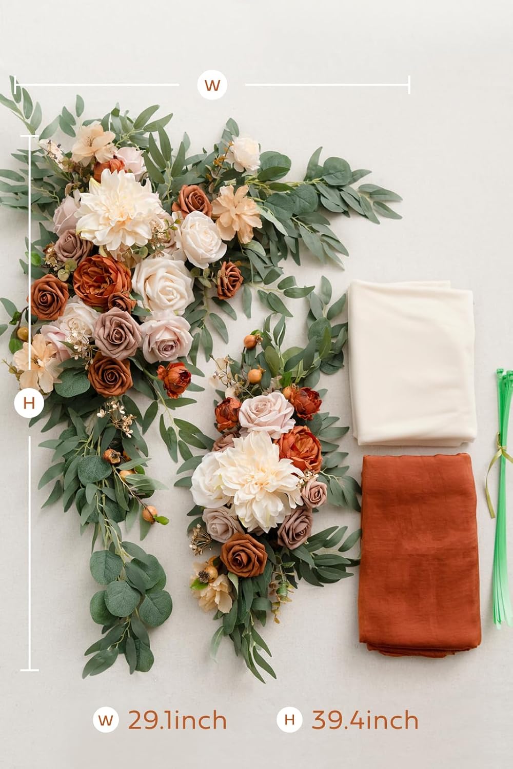 Ling's Moment Fall Artificial Wedding Arch Flowers Kit Pack of 4, 2pcs Hanging Flower Arrangement 2pcs Drapes Ceremony Rose Arbor Backdrop Brunt Orange Terracotta Floral Party Autumn Outdoor Decor