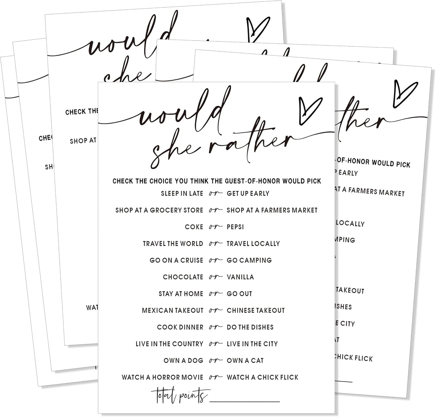 Fun Bridal Shower Games Set 25 Wedding Games Cards, Would She Rather Bridal Shower Game for 25 Guests Engagement Party Wedding Entertainment, Minimalist Newlywed Party Supplies - A11