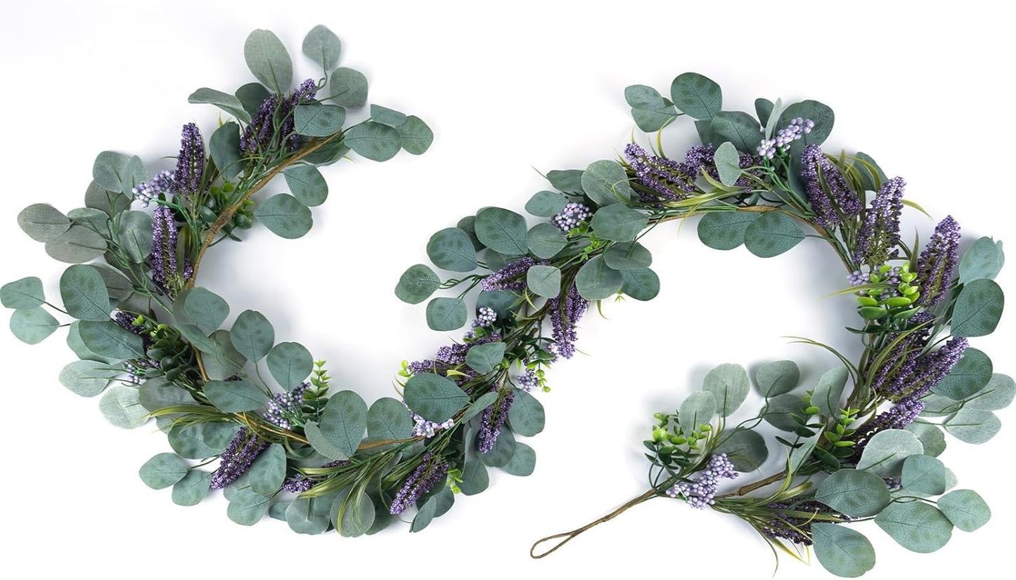 6FT Purple Flower Garlands Artificial Spring/Summer Garland Greenery Garlands Eucalyptus Garland Decoration for Baby Shower Wedding Party Table Runner Room Home Mantle Decor （Purple）