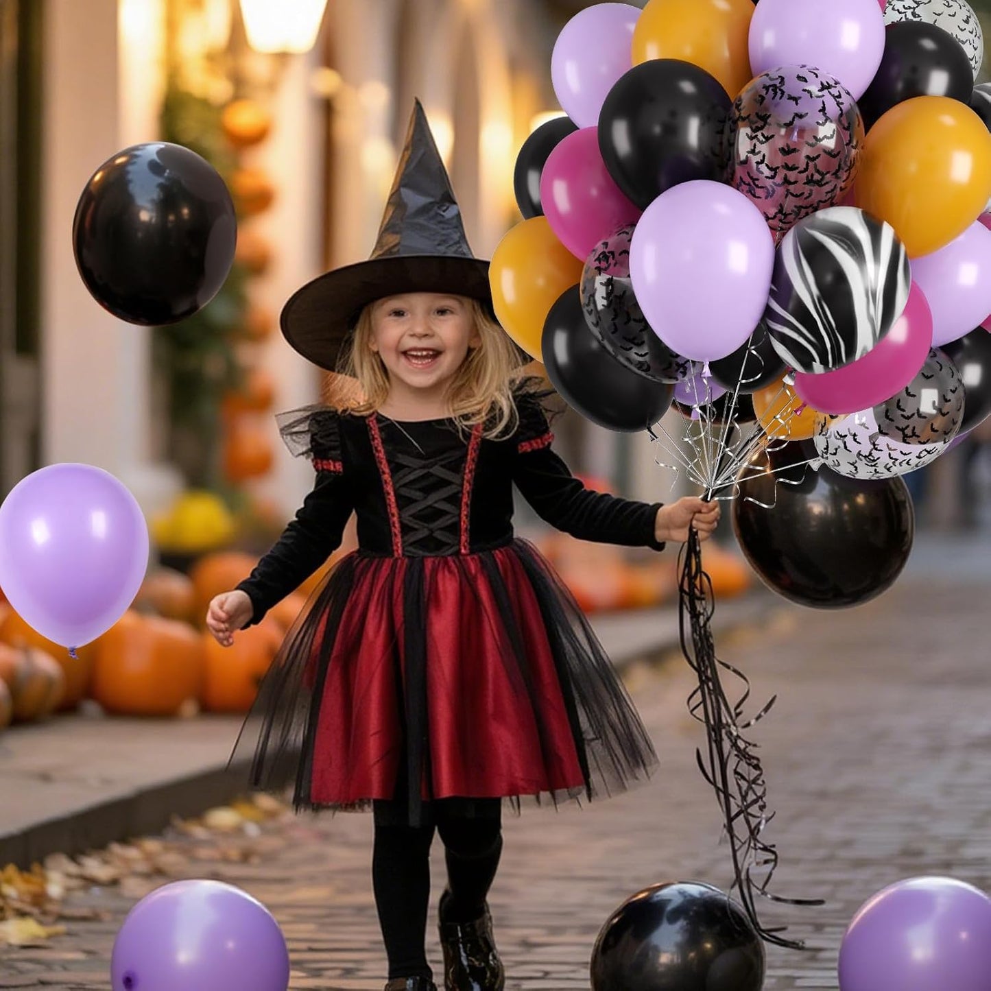 Halloween Balloons, 60pcs Purple Black Balloons, Purple Yellow Black Tie Dye Balloon With Bat Confetti Balloon For Retro Halloween Masquerade Spooky Haunted House Vampire themed Birthday Party Decor