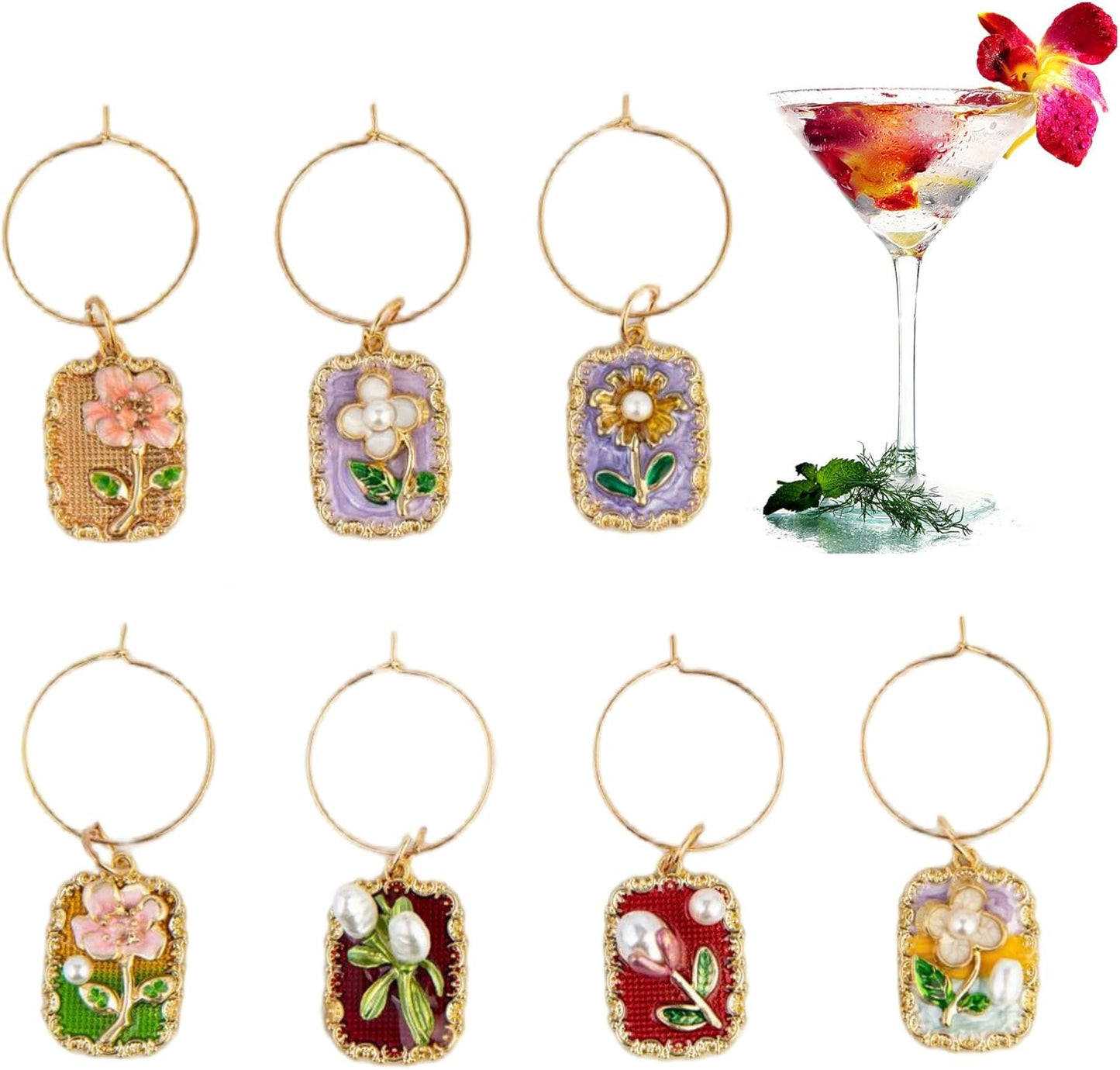 24Pcs Wine Glass Charms & Markers - Reusable Identifier Tags for Stem Glasses - Funny Non-Scratch Charms for Summer Beach, Christmas & Wine Party