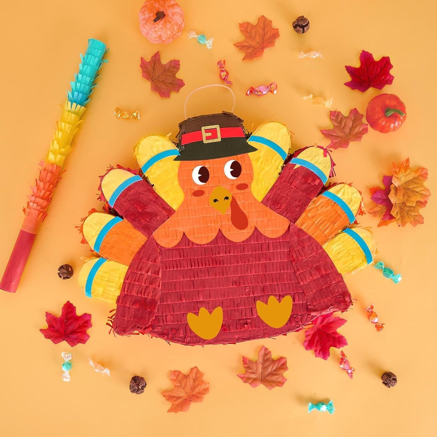 WERNNSAI Thanksgiving Turkey Pinata - Fall Decorations Red Turkey Pinata Thanksgiving Games for Kids Fall Festival Autumn Decor Carnival Party Supply with Blindfold