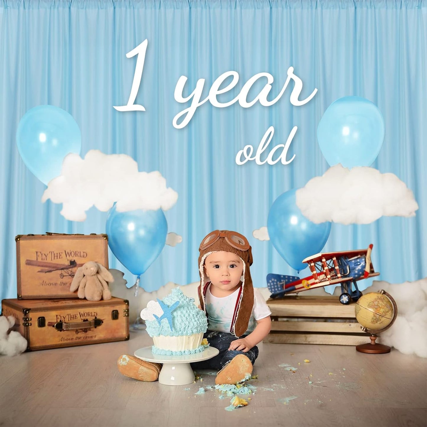 MYSKY HOME 10ft x 8ft Light Blue Backdrop Curtains for Parties, Weddings, Stage, Baby Showers, Birthdays - 5ft x 8ft, 2 Panels