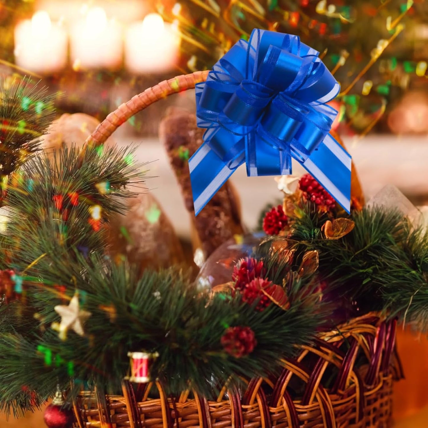 12 PCS 6 Inch Large Pull Organza Blue Bows - Perfect for Gift Wrapping, Wedding Decor, Car Bows, Birthday Parties, Christmas and Valentine's Day