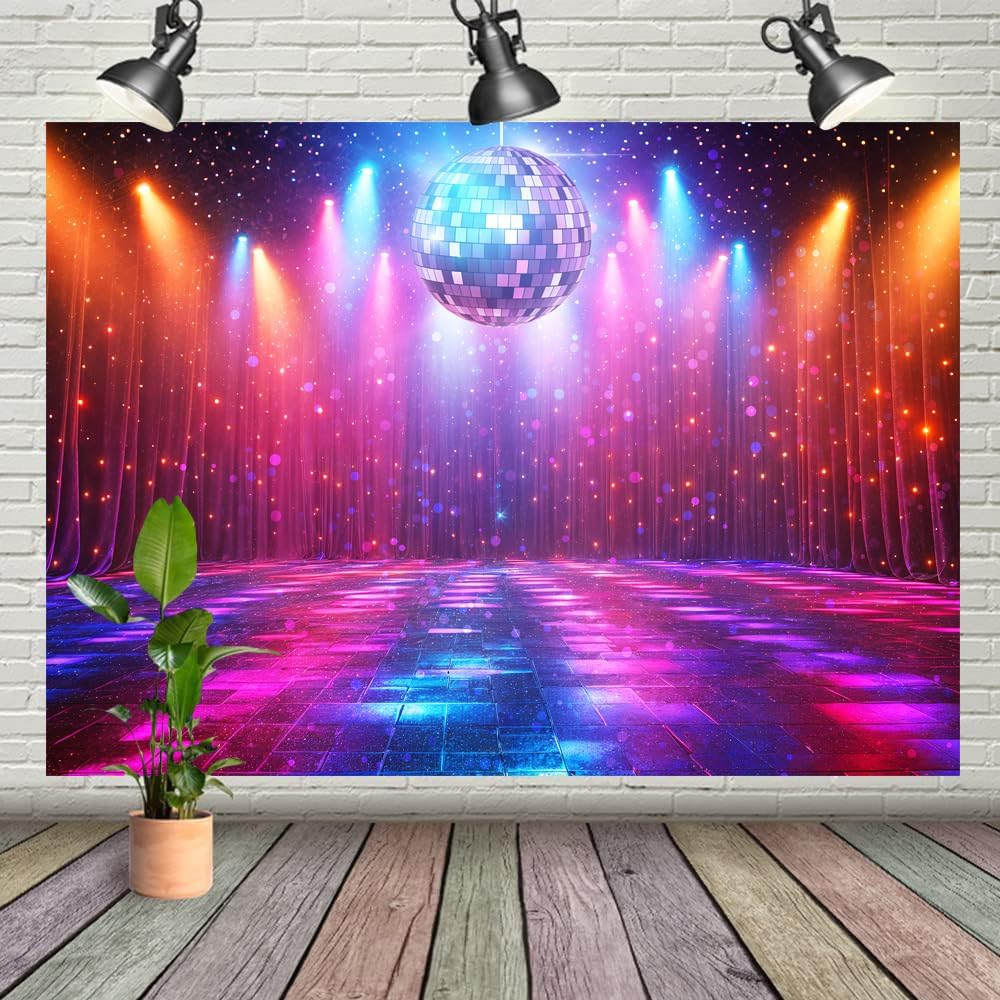 Disco Decorations Backdrop, Retro Glow Party 70s 80s 90s Theme Stage Dance Background Disco Party Decoration, Polyester Banner PartyBackdrop for Birthday Prom Portrait Photo Props 8x6ft
