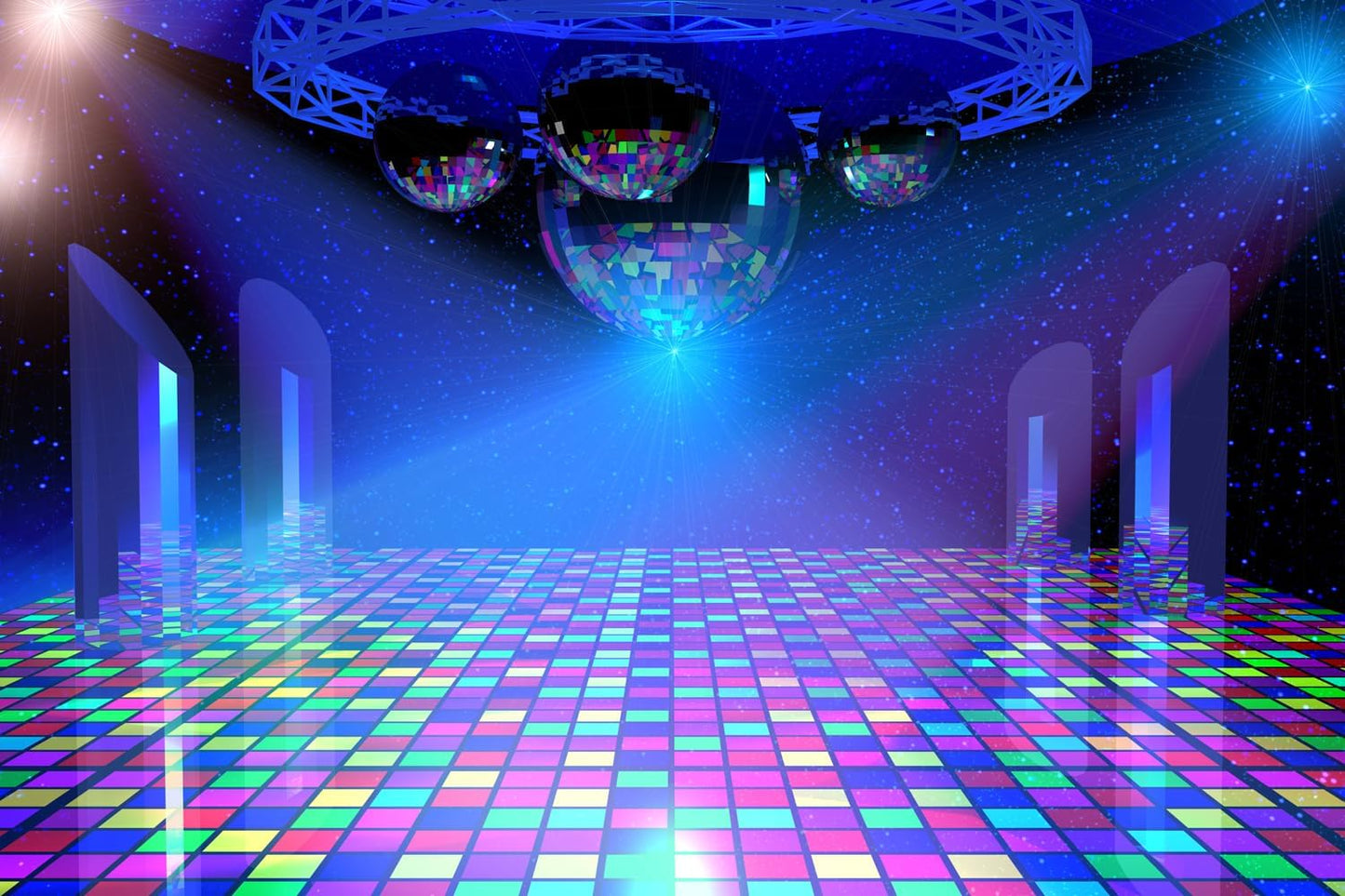 Dancing Party Backdrop 7x5ft Disco Stage Background with Lights - 70s 80s 90s Music Dance Theme Banner Decorations for Birthday Parties & Photo Shoots