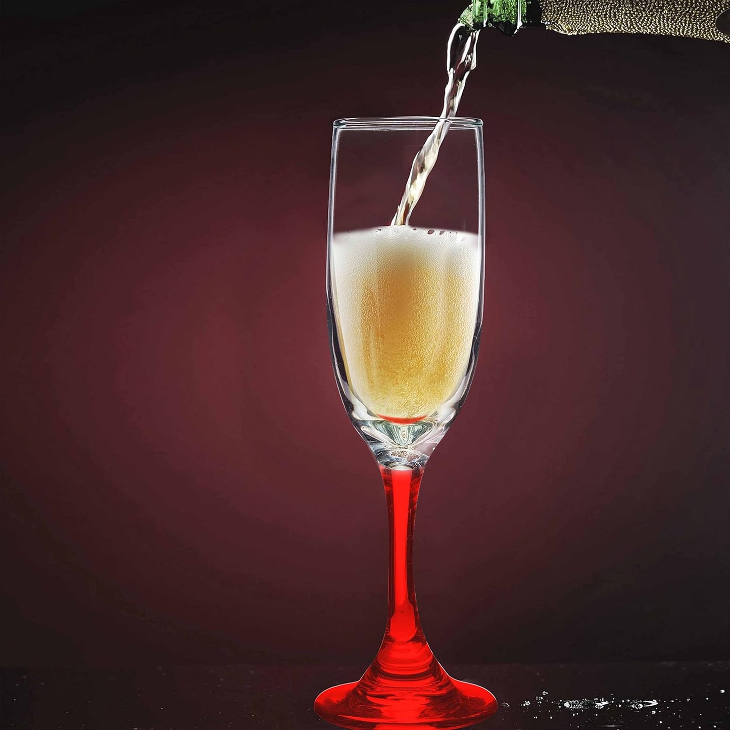 DISCOUNT PROMOS Premiere Champagne Flutes 6.25 oz. Set of 10, Bulk Pack - Elegant Drinkware for Weddings, Events, & Promotional Gifts - Red