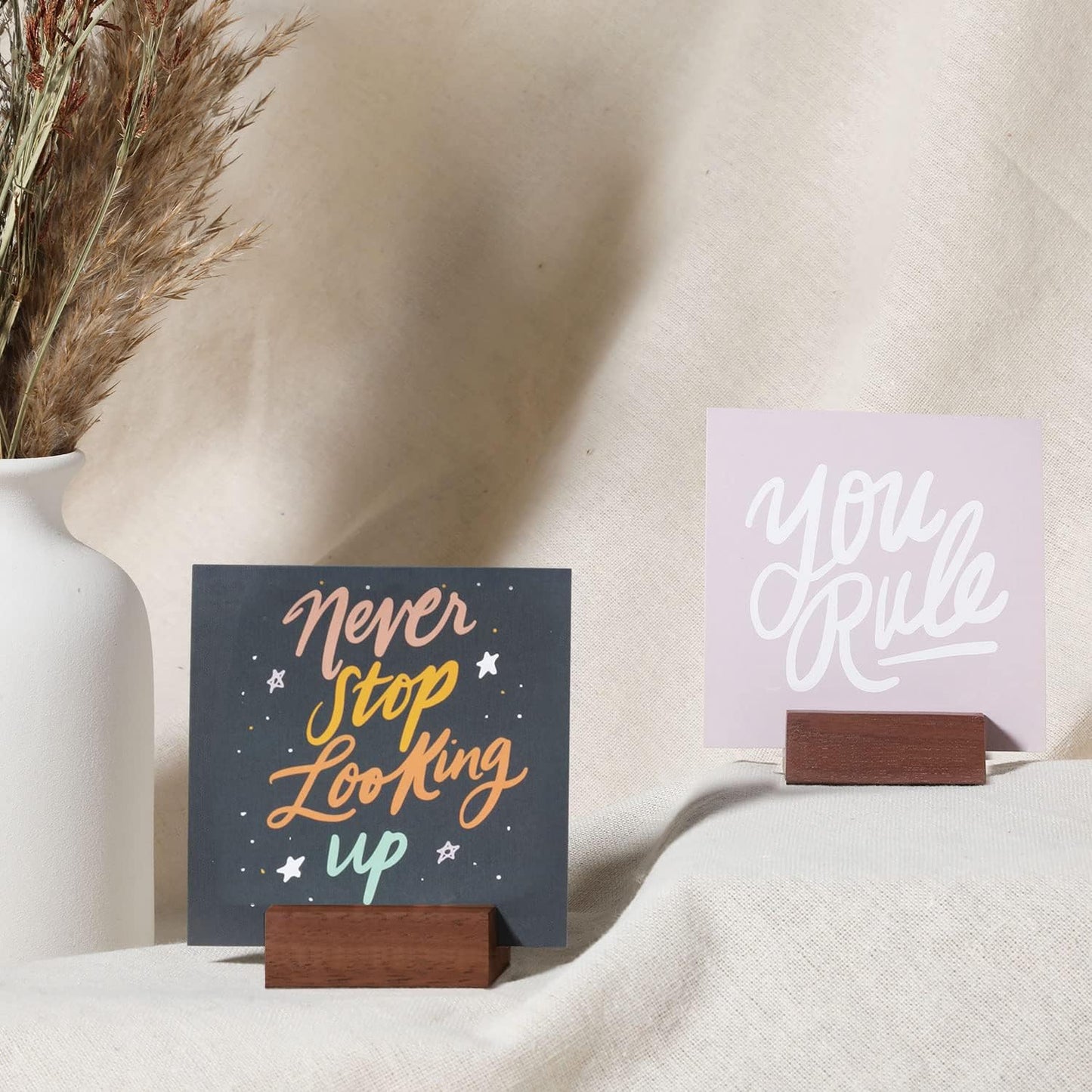 UNIQOOO 20 Pack Place Card Holders | Rustic Walnut Wood Escort Cards Display Stands | Table Number Sign and Photo Stand | Perfect for Retail Shop, Cafe, Home, Wedding, Dinner Party Events Decoration