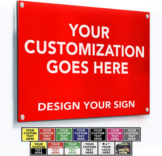 Custom Outdoor Metal Sign - Personalized Aluminum Safety and Business Sign, Waterproof (Red Background, White Aluminum, 7x7 In)