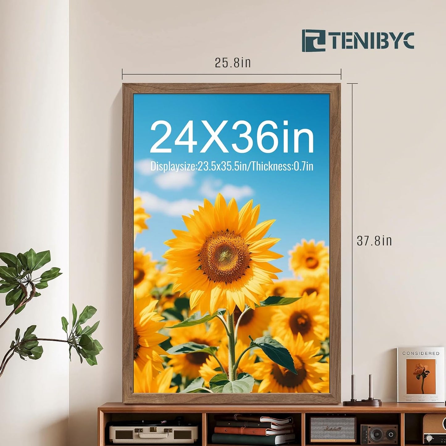 24x36 Poster Frame 4 Pack, Brown Walnut Wood Picture Frame, Suitable for Photos, Puzzles, Paintings & Maps, Wall Hanging