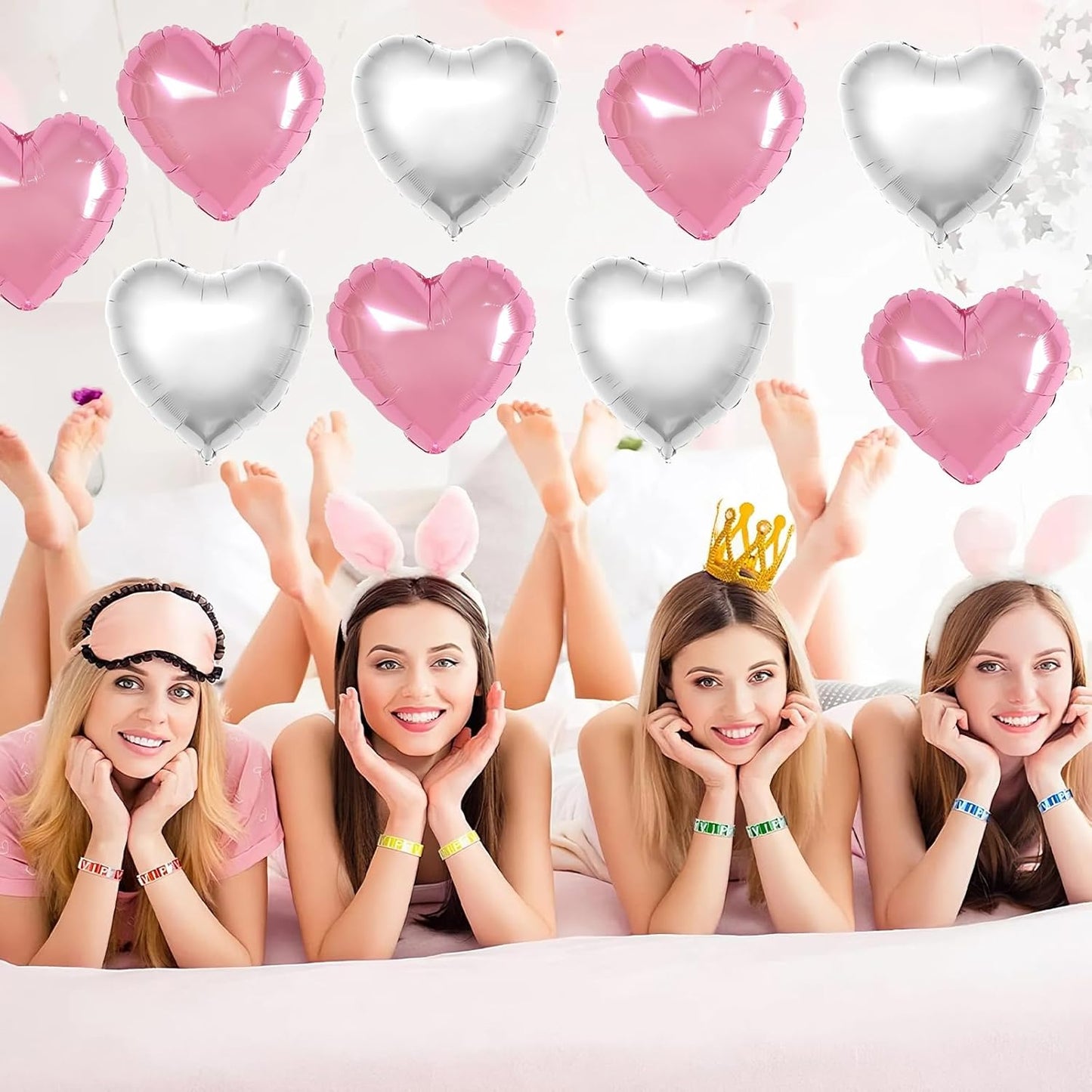 Pink Silver Heart Balloons,12Pcs 18Inch Pink Silver Heart Shaped Foil Helium Balloons for Baby Shower Birthday Anniversary Wedding Engagement Party Decorations