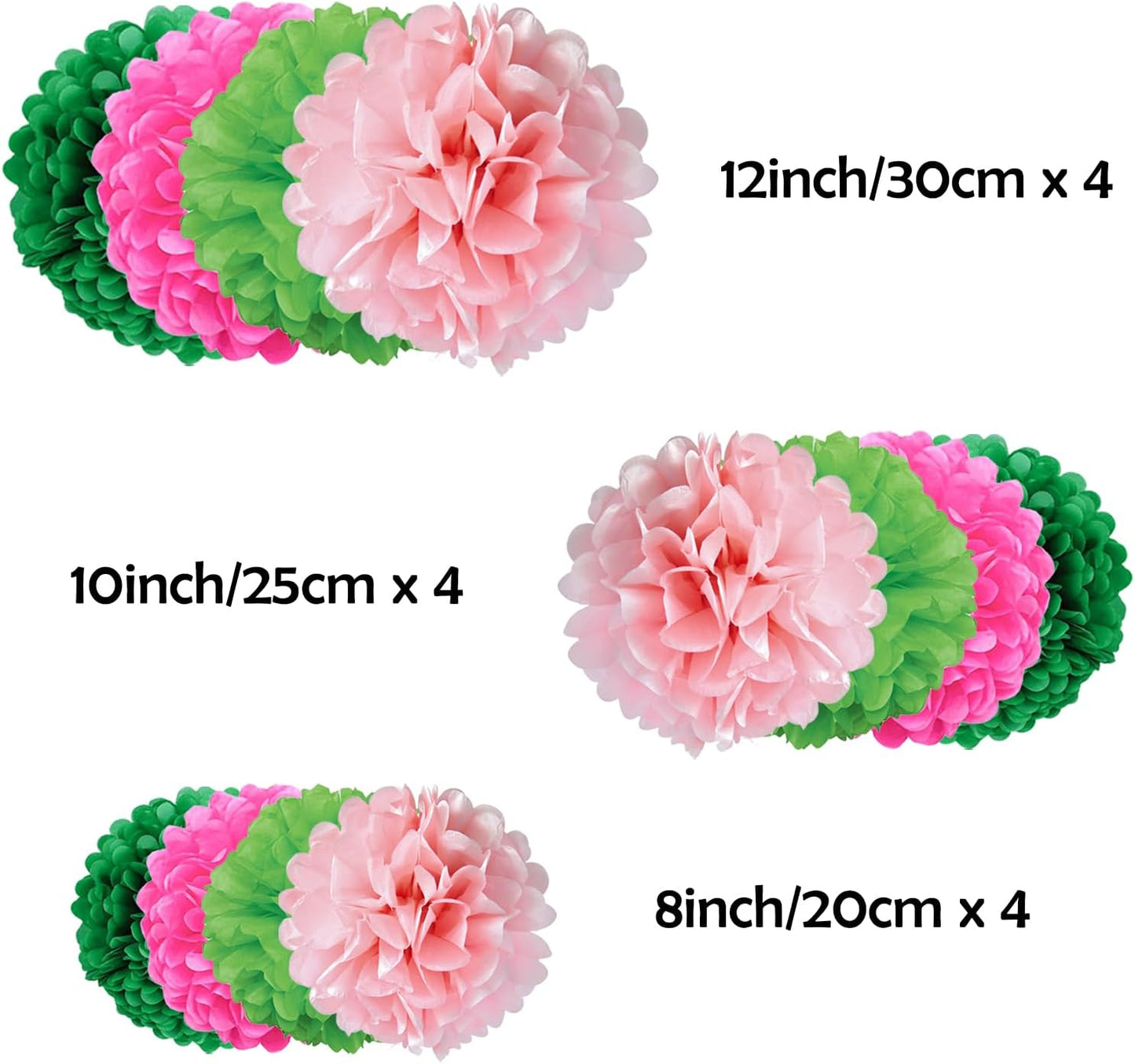 ZOOYOO Paper Tissue Pom Poms, 12 Pcs Green Pink Pompoms Party Hanging Tissue Flowers for Birthday Wedding Engagement,Party, Hawaiian Luau Tropical Party Decorations