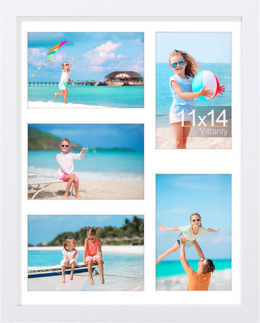 Vittanly 11x14 Collage Picture Frame, Displays 5Pcs 4x6 Pictures with Mat, Picture Frames Collage Wall Decor, White, 1 Pack