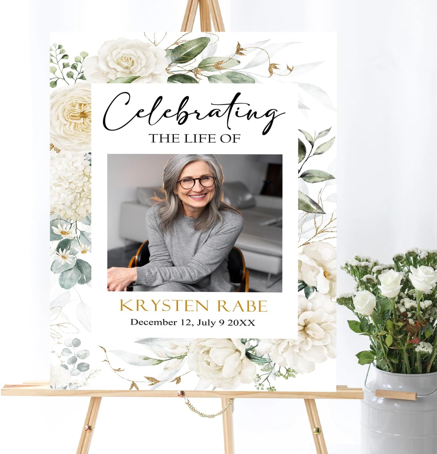 Greenery Funeral Sign, Memorial Sign, Celebration of Life Welcome, Eucalyptus Greenery Funeral Sign, Funeral program, Gold Frame Printable Celebration of Life Sign