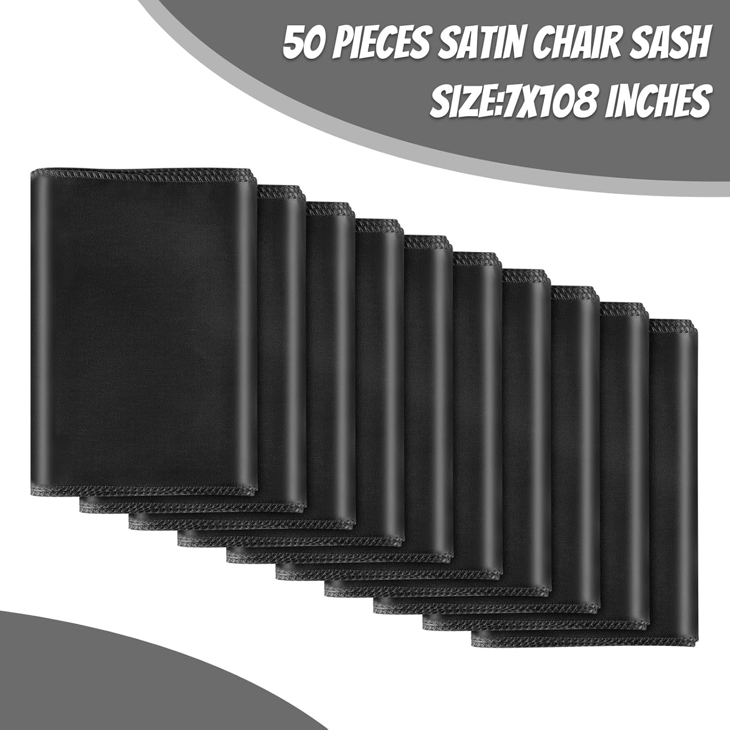 50 PCS Black Satin Chair Sashes Bows Universal Chair Ribbon Ties Back Sash for Wedding Party Reception Events Banquets Hotel Event Chair Cover Decoration (Champagne 7x108 inch)