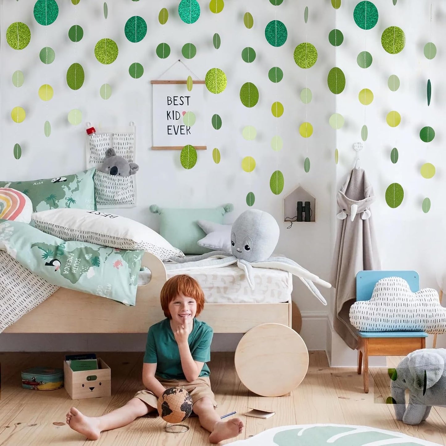 8 Pack Green Glitter Dot Garland, Hanging Circle Streamers Banner, Backdrop Hanging Decorations for Easter, St. Patrick’s Day, Spring Celebrations, Birthday Parties, Baby Showers, Weddings and More