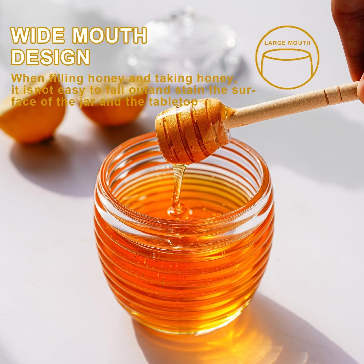 kanpura 9oz Glass Honey Dispenser, Glass Honey Jar with Dipper,Clear Crystal Honey Pot for Home Kitchen,Store Honey and Syrup,Easy to Clean