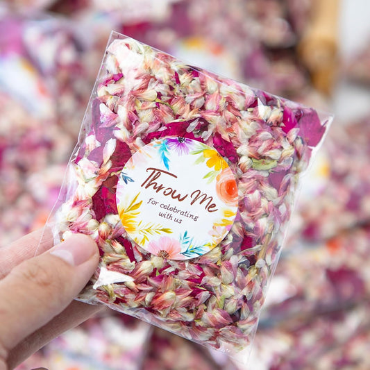 50 Pack Real Dried Rose Flower Petals Biodegradable Confetti, Dried Mix Red Rose Begonia Pink Flower for Wedding Send-Off Ideas Flower-girl basket, Wedding Decor Confetti, Exit Ideas
