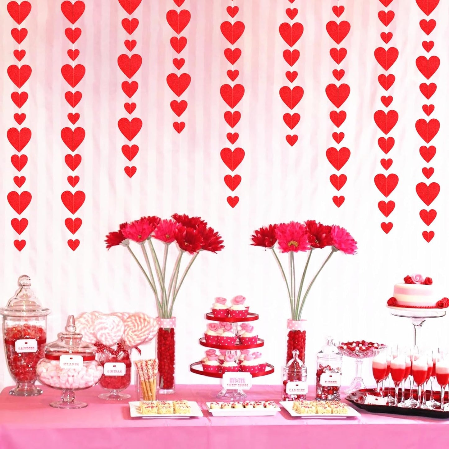 Party Decorations Red Heart-Garland - 52ft Special Night Galentines Hanging Streamers Banner,Girl Romantic Wedding Anniversary Baby Bridal Shower Engagement Mohters Decor Panduola
