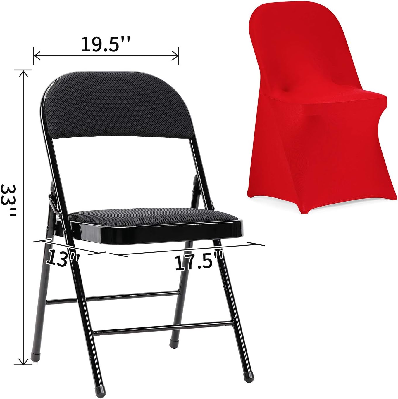 Peomeise Stretch Spandex Folding Chair Cover for Wedding Party Dining Banquet Event (Red,6pcs)