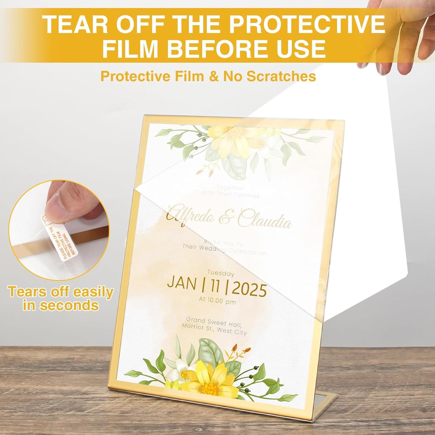 EHWINE 12 Pack Acrylic Sign Holder 8.5 x 11, Gold Picture Frame Stand up Table Top Sign Holders, Slanted Back Paper Holder Clear Display Stand Menu Flyer Holder for Wedding Party