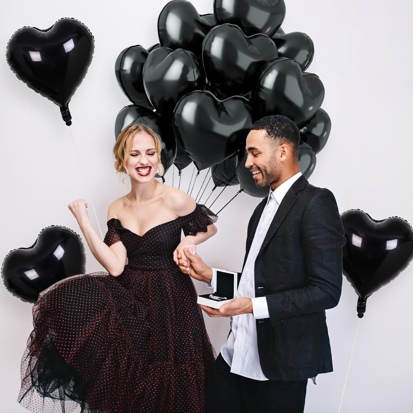 12 Pcs Heart Balloons, 18 inch Black Heart Shaped Balloons, Big Foil Helium Balloon, Love Foil Balloon for Wedding Baby Shower Anniversary Backdrop Valentine Party Decorations