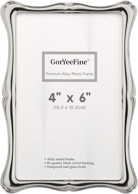 4 x 6'' Premium Alloy Silver Photo Frame - Luxury Display with Real Glass and Velvet Backing,Hi End Décor Metal Frames