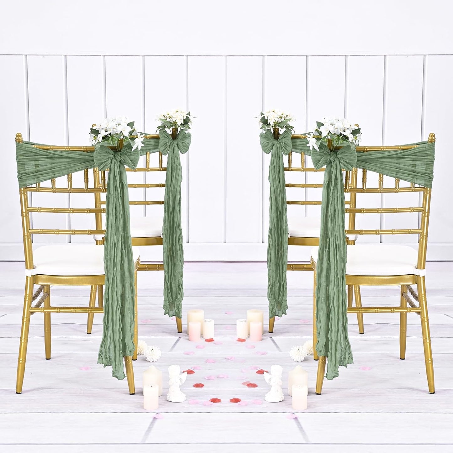 36 Pcs Sage Green Cheesecloth Chair Sashes, 16 x 108 inch Gauze Fabric Washable Chair Sashes Bows Designed for Aisle Decorations Universal Chair Cover Decor for Wedding Reception Party Banquet